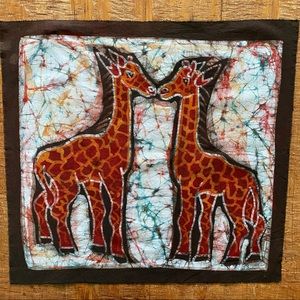 Batik Kissing Giraffe's Hand Dyed Fabric Panel by Artist Theodore Asshola